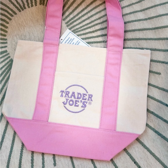 🚨VIRAL 🚨 Trader Joe's Pink and Cream Canvas Mini Tote NWT!! - Picture 2 of 3